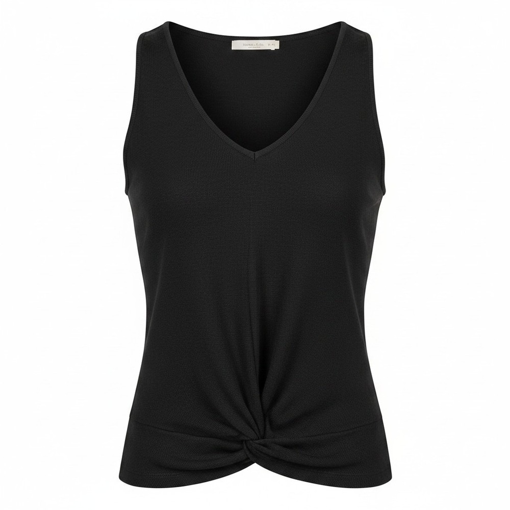 Livi Twist Front Tank Top Womens 18/20 Black Ribbed V-Neck Activewear NEW